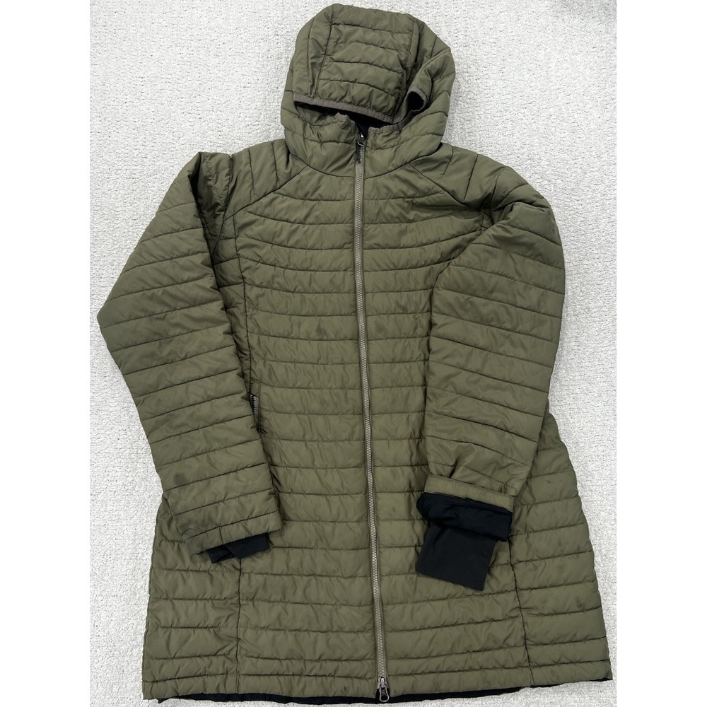 Columbia Womens XL Omni Heat Long Hooded Puffer Parka Jacket Green Thumbhole